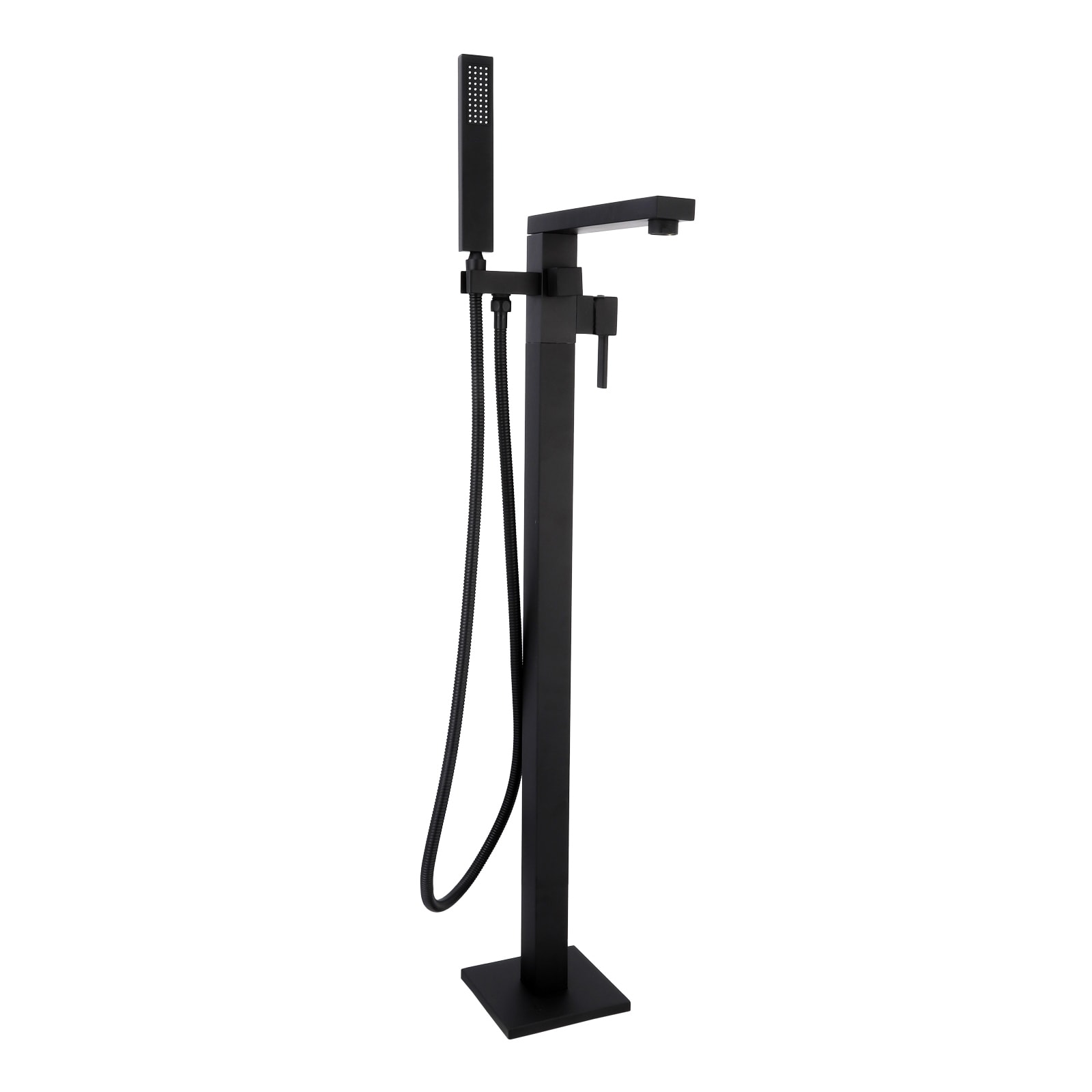 Waterfall Tub Filler Freestanding Bathtub Faucet Black Floor Mount Brass Single Handle Bathroom Faucets With Single Hand Shower High Flow CUPC Watermark Certified_voghion.com